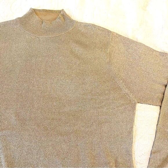 Talbots size Large Silk Blend Metallic Gold New Years Eve Turtleneck Sweater - Picture 4 of 9